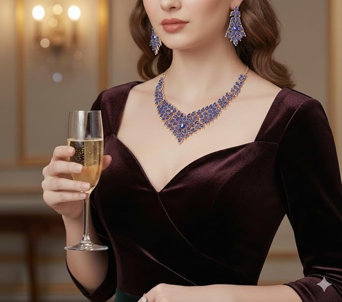 Touchstone Indian Bollywood Tinsel Town Traditional Western Taste Studded Diamond Look Rhinestones Designer Bridal Jewelry Necklace Set for Women