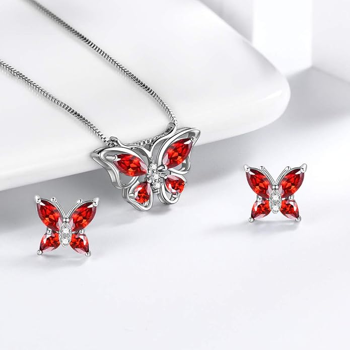 Aurora Tears Butterfly Jewelry,Women 925 Sterling Silver Butterflies Birthstone Pendant Necklace/Earrings/Rings Wedding Gift