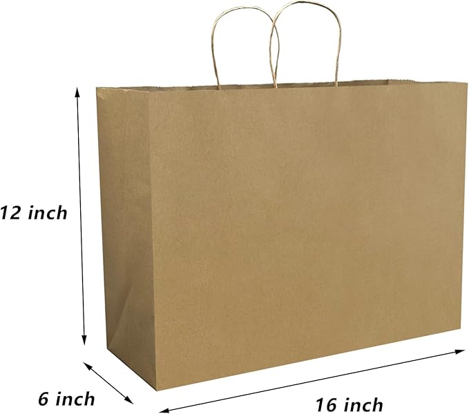 FACEBAG 100Pcs Brown Paper Bags with Handles Bulk, 16x6x12 Inches,Large-sized Kraft Paper Shopping Bags&Gift Bags for Party Favors，Grocery Shopping & Retail，Reusable & Durable
