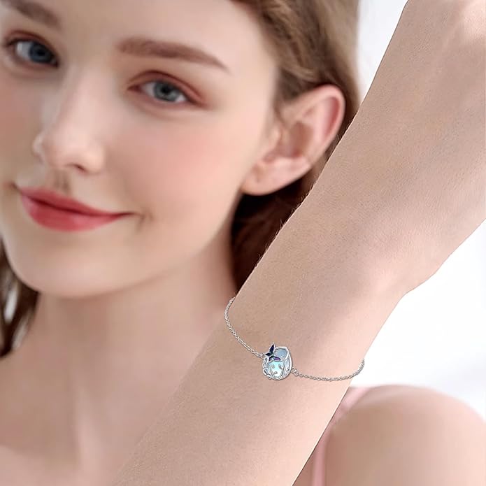 Dragonfly Bracelet 925 Sterling Silver Butterfly Bracelet Adjustable Celtic Moon Bracelet Irish Celtic Jewelry Gifts for Women