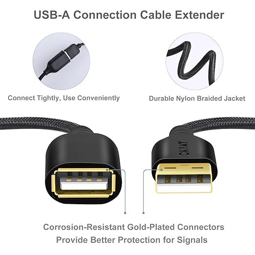 USB Extension Cable, 2-Pack OKRAY 6FT Nylon Braided USB 2.0 Extension Cable Type A Male to Female Cable Extender Cord with Gold-Plated Connector for Printer, Camera, USB Flash Drive, Hard Drive, Mouse