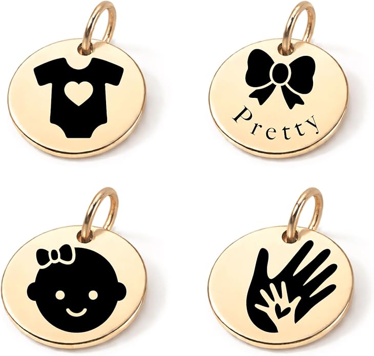 SM Design Pregnancy & New Baby Charm Set – Set of 4 Meaningful Stainless Steel Charms – Great for Crafting, Making Bracelets and Necklaces - Meaningful Keepsake Charms for Expecting & New Moms