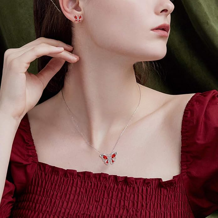 925 Sterling Silver Birthstone Butterfly Jewelry Women Crystal Animal Cute Butterflies Birthday Necklace/Earring/Ring/Bracelet Sets Birth Stone Statement Anniversary Jewellery