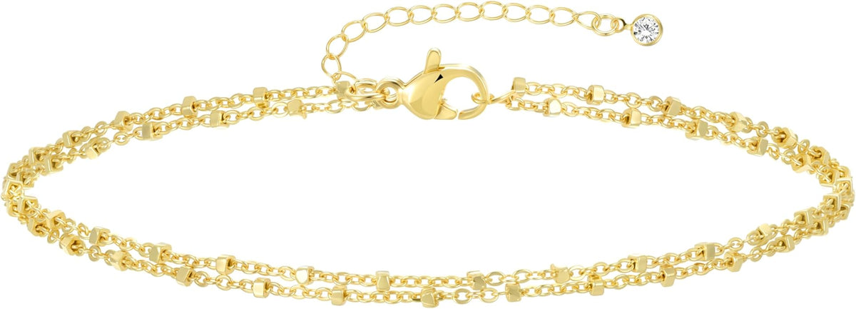 iF YOU Gold Ankle Bracelets for Women, 14k Gold Plated Waterproof Cuban Link Chain Anklets Set, Layered Anklet Bracelets for Women Beach Gift Adjustable Size 5pc