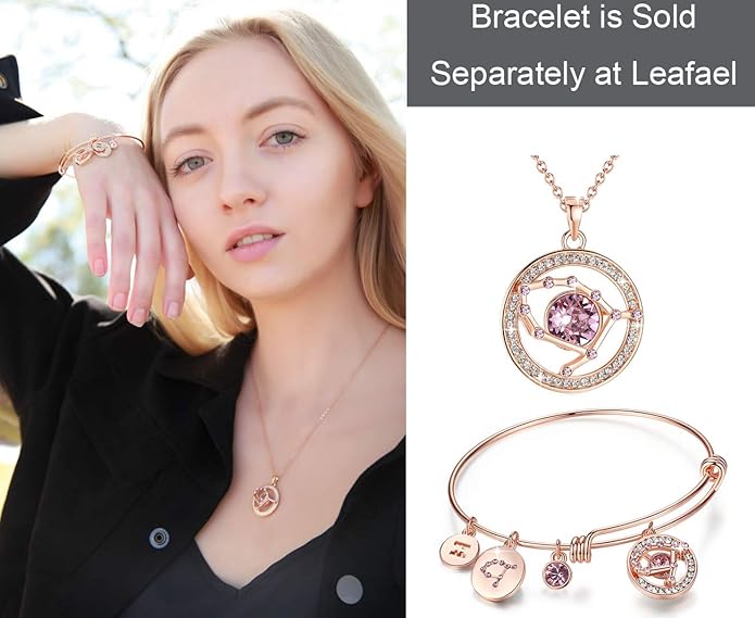 Leafael "Superstar Zodiac Constellation Pendant Necklace Made with Premium Crystal Horoscope Jewelry, Gold or Rose Gold Plated, 18"+ 2"