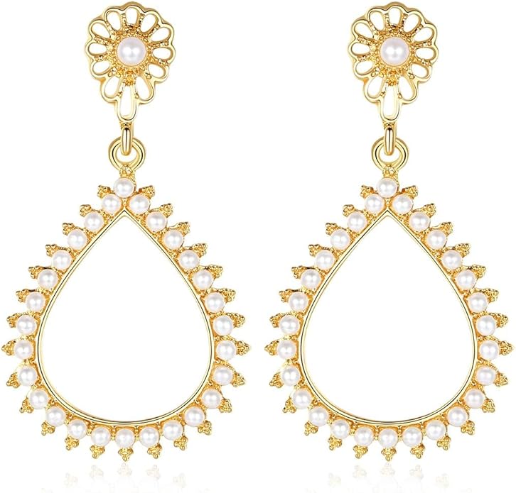 mecresh Flower Teardrop Bridal Wedding Dangle CZ Earrings in Silver/Gold Tone for Women Girl Bride Gift …