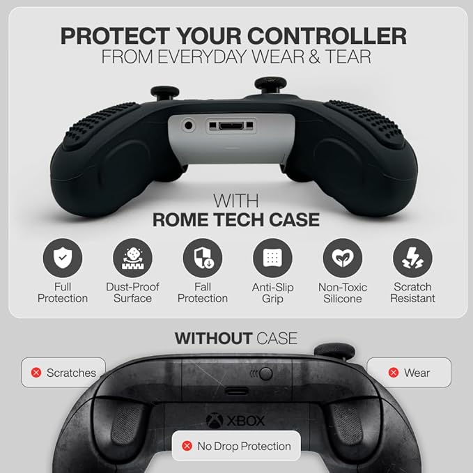for Xbox Controller Series X/S (2024/2023) Silicone Protective Cover, Soft Skin Xbox Controller Accessories, Anti-Slip Cover with 2 Joystick Caps - Black