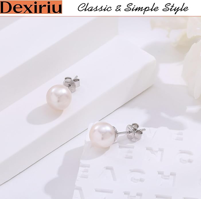 Cultured Freshwater Pearl Stud Earrings, 14K Gold Plated S925 Silver Women Pearl Stud, Gift for Birthday Mothers Day, Christmas, Anniversary