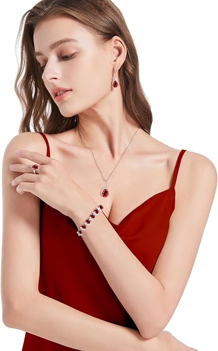 LMXXVJ Jewelry Set for Women,Teardrop Cubic Zirconia Necklace Earrings Adjustable Ring Bracelet Jewelry Set Formal Jewelry Gift