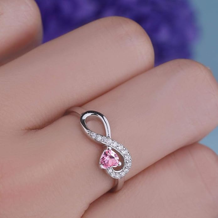 JO WISDOM Promise Ring for Women Sterling Silver Infinity Heart Promise Rings for Her Birthstone Cubic Zirconia Friendship Ring Size 5-12