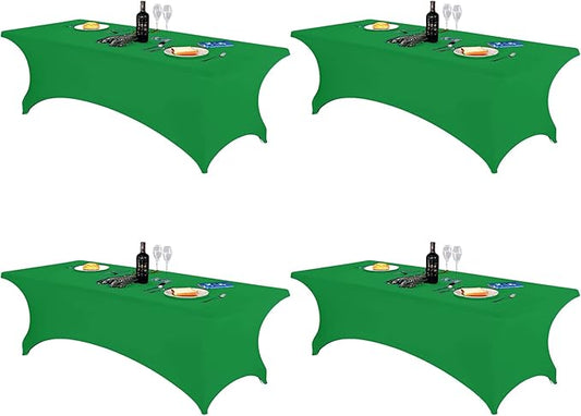 FORLIFE 4Pack Spandex Table Covers，Fitted Tablecloth for Rectangular Tables, Stretch Patio Table Covers, Universal Spandex Table Cover for Wedding, Banquet, Party (8ft, Emerald)