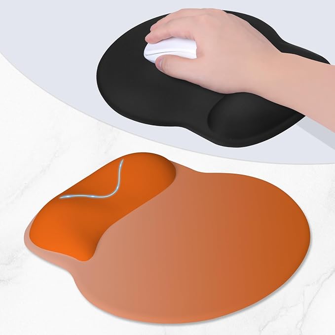 ITNRSIIET Ergonomic Mouse Pad with Wider Memory Foam Wrist Rest +17% - Curved Cushion Reduces Pressure 20%, Pain Relief, Non-Slip, Smooth, Cute Colors, 9.85 x 9 in, Peach Gradient