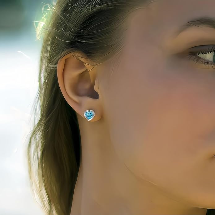 YOMELA Cubic Zirconia Earrings Studs, Halo CZ Birthstone Simulated Diamond Stud Earrings for Women