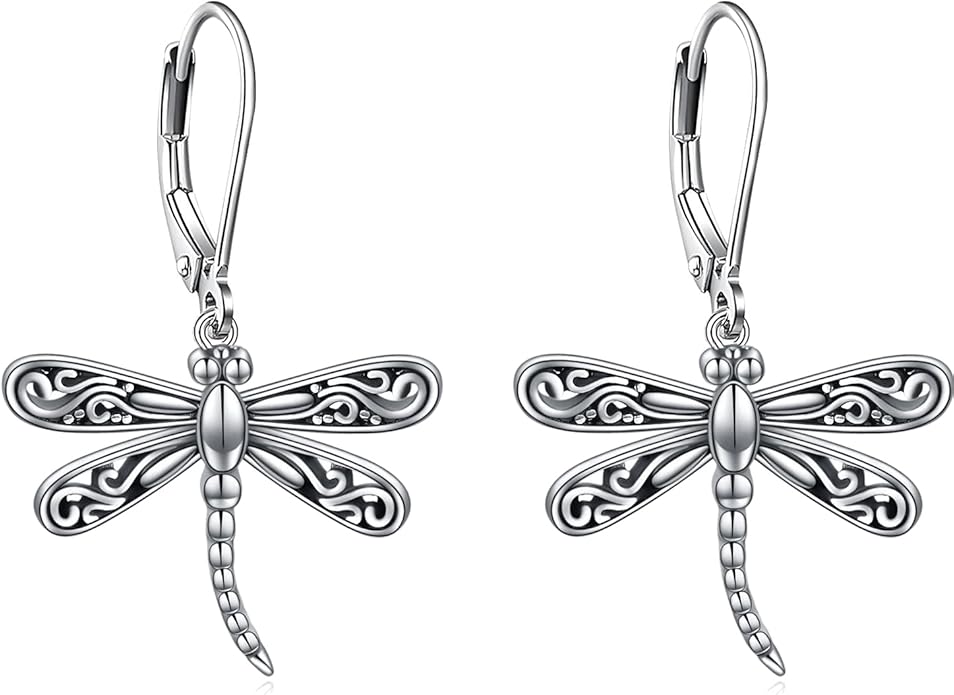 ONEFINITY Dragonfly Earrings 925 Sterling Silver Moonstone Leverback Dragonfly Dangle Drop Earrings Women Jewelry Gifts