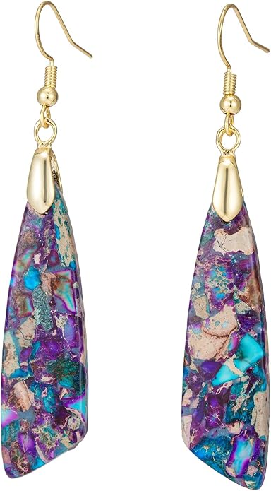 Boho Women Natural Stone Earrings Unique Healing Imperial Jasper Gemstone Energy Hypoallergenic Lightweight Dangle Drop Earrings Multiple Styles Earrings Jewelry for Birthday Party Gift