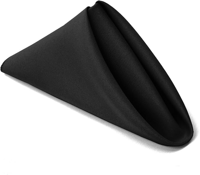 TableLinensforLess 17"x17" Polyester Cloth Napkins, Set of 12 (Black) | Easy-Care, No-Iron Finish, Superior Color Retention, Machine Washable