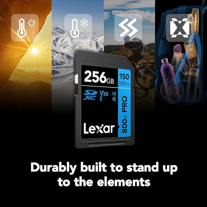 Lexar 256GB High-Performance 800x PRO SD Card, UHS-I, C10, U3, V30, 4K, Up to 150MB/s Read SDXC Memory Card, for Point-and-Shoot & Mid-Range DSLR Cameras, HD Camcorders (LSD0800P256G-BNNNU)