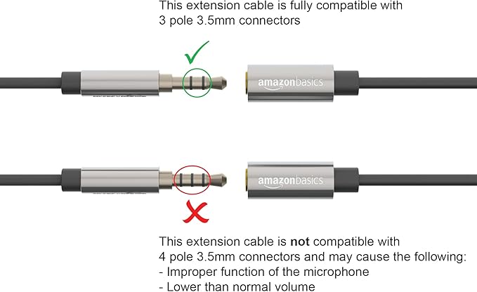 Amazon Basics 3.5mm Aux Jack Audio Extension Cable, Male to Female, Adapter for Headphone or Smartphone, 25 Foot, Black