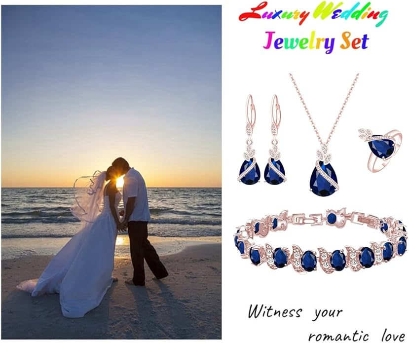 LMXXVJ Jewelry Set for Women,Teardrop Cubic Zirconia Necklace Earrings Adjustable Ring Bracelet Jewelry Set Formal Jewelry Gift