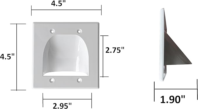 BestMounts - 6 Pack in Wall Cable Management TV Cord Hider for Wall Mounted TV - Recessed Wall Plates Cable Pass Through - Dual Gang Behind Wall Cable Management up to 8-10 Low Voltage Cords (White)