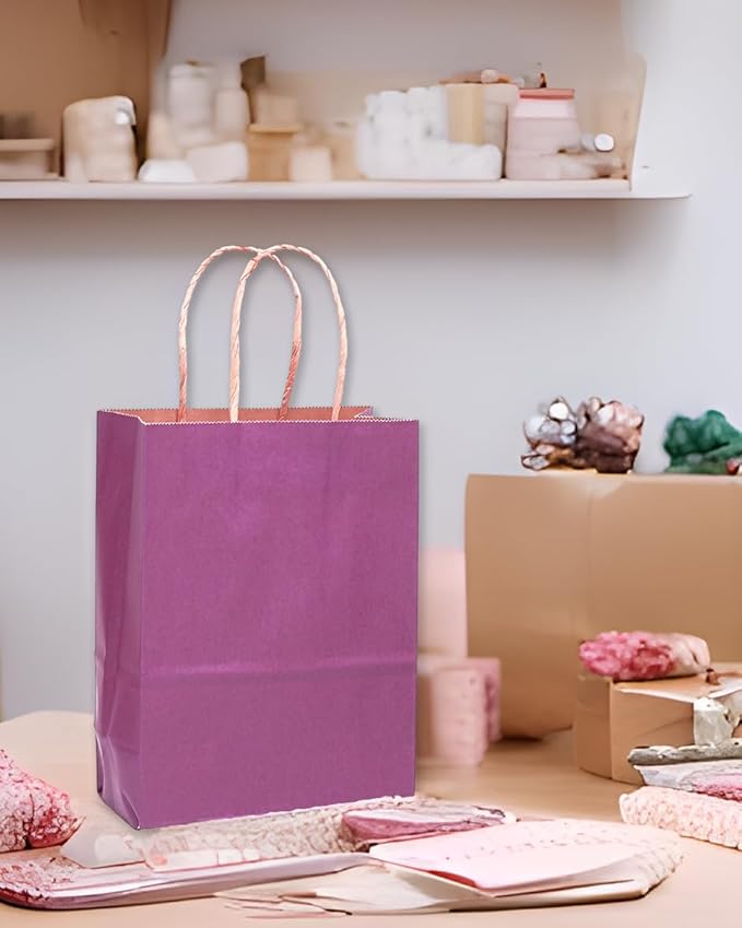 qiqee Large Kraft Paper Bags with Handles 13"x10"x5" 32 pcs Gift Paper Bag Purple Solid Color Bags（Large Size）