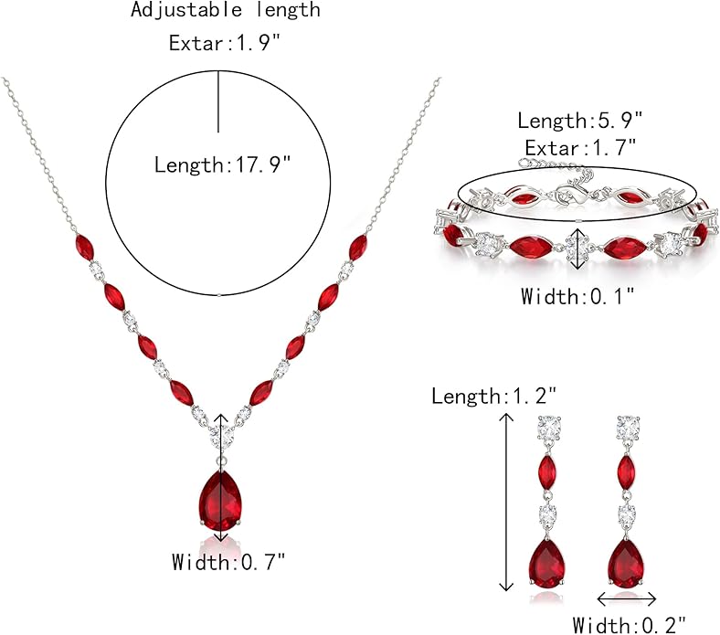 Crysdue Teardrop Bridal Jewelry Set for Wedding Party, Silver/14K/Rose Gold Plated Prom Costume Jewellery for Bride Bridesmaids Women, Cubic Zirconia Necklace Dangle Earrings Bracelet
