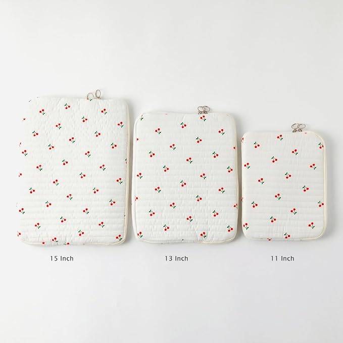 Puffy Laptop Sleeve 13-15.6 Inch Cute Quilted Laptop Protective Case Padded Floral Computer Sleeve for MacBook (B-Cherry, 11 Inch)