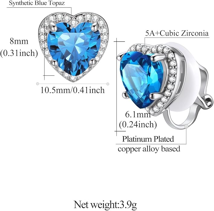 FindChic Sparkling Birthstone Clip On Earrings for Women, Silver Plated Stud Earrings 8MM Cubic Zirconia Non Pierced Studs, 12 Months Birthday Jewelry Gift
