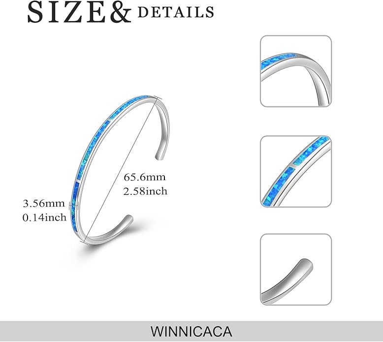WINNICACA Bracelet for Women Opal Bracelet 925 Sterling Silver Opal Cuff Bangle Bracelets Inspirational Fine Jewelry Gifts for Women Her Wife Mom Daughter Anniversary Birthday Gifts Ideas