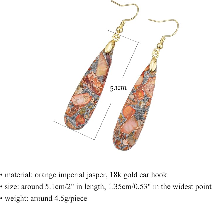 Boho Women Natural Stone Earrings Unique Healing Imperial Jasper Gemstone Energy Hypoallergenic Lightweight Dangle Drop Earrings Multiple Styles Earrings Jewelry for Birthday Party Gift