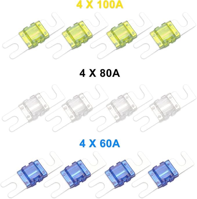 RECOIL MPG4 4-Way Mini-ANL Fused Distribution Block with Ground Block, Each Positive and Negative Block with 2X 0/2/4 Gauge Inputs & 4X 4/8 Gauge Outputs, Fused Distribution Block with 12pcs Fuses