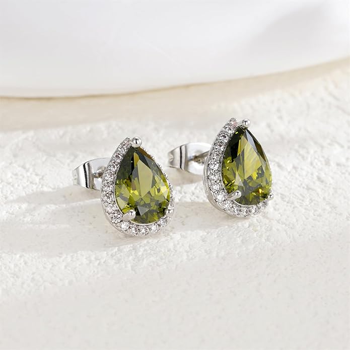 YOMELA Cubic Zirconia Earrings Studs, Halo CZ Birthstone Simulated Diamond Stud Earrings for Women