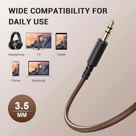 OneOdio 6.35mm to 3.5mm 6.6-9.8FT Stereo Adapter Cable Compatible with AMPs, Electronic Keyboards, Mixers, Guitars and Pro10/Pro30/Pro50 Headphones of OneOdio-Brown