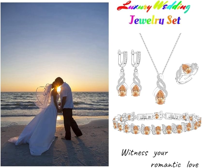 LMXXVJ Jewelry Set for Women,Teardrop Cubic Zirconia Necklace Earrings Adjustable Ring Bracelet Jewelry Set Formal Jewelry Gift