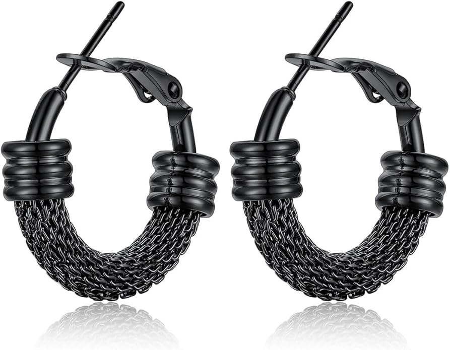 KeyStyle Mesh Hoop Earrings for Women, Stainless Steel Gold Hoops Earring Lightweight Loops, 2MM Thick Hypoallergenic Circle Endless Hollow Hoop 20mm-80mm