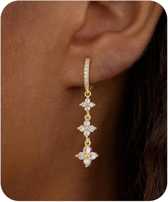 Dangle Earrings For Women Trendy 14K Gold Plated Drop Silver Long Dangling Dainty CZ Simple Hanging Jewelry