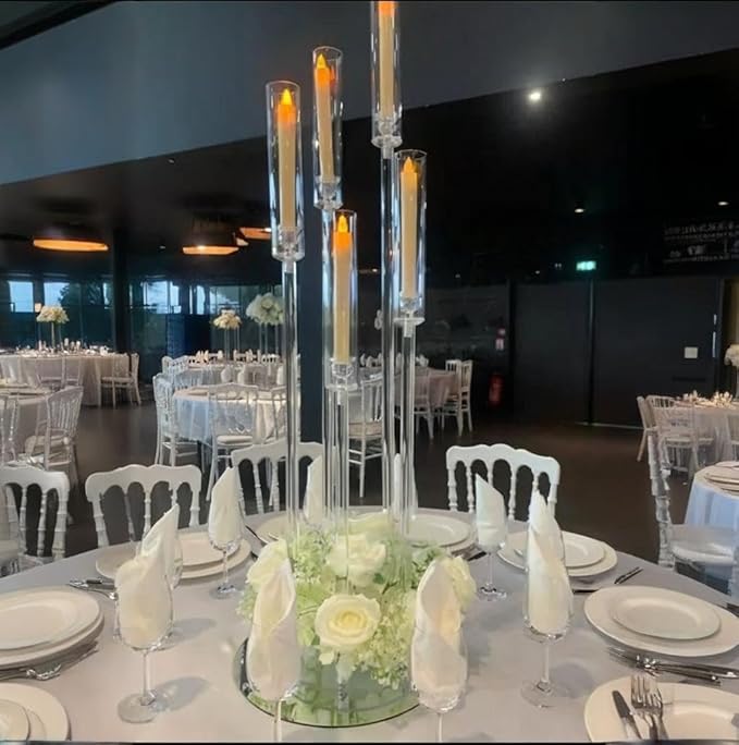 42.5inch 1pc Acrylic Candelabra Centerpieces for Tables 5 Arms Wedding centerpieces for Decorations