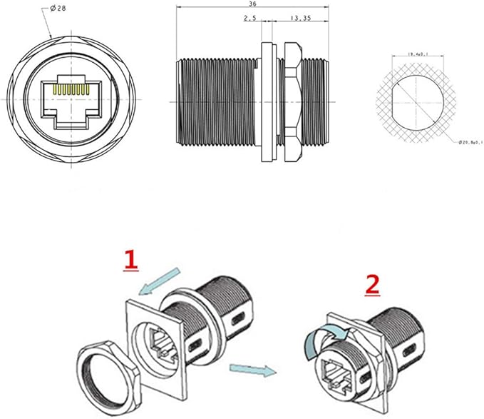5PCS Panel Mounting Shielded RJ45 Waterproof Cat5/5e/6 8P8C Connector Ethernet LAN Cable Connector Double Head Adapter with Waterproof/Dust Cap