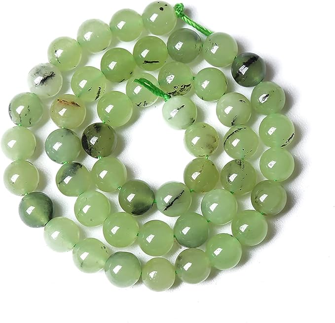 32pcs 12mm Natural Prehnite Jade Stone Round Loose Spacer Beads for DIY Jewelry Making Necklaces Bracelets Healing Energy Beads (12mm, Prehnite Jade)