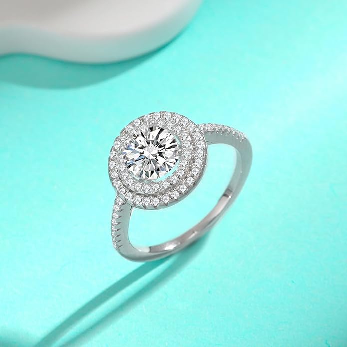 14K Gold Engagement Rings for Women,1/2Carat Round Cut Diamond Ring,Glamorous Full-Pave Style, VVS1 D-Color, Anniversary Promise Rings for Her