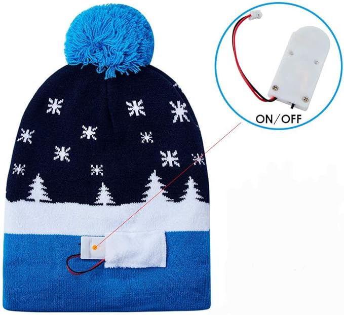 RAISEVERN Unisex Ugly LED Christmas Hat Novelty Colorful Light-up Stylish Knitted Sweater Xmas Party Beanie Cap(6 Lights)