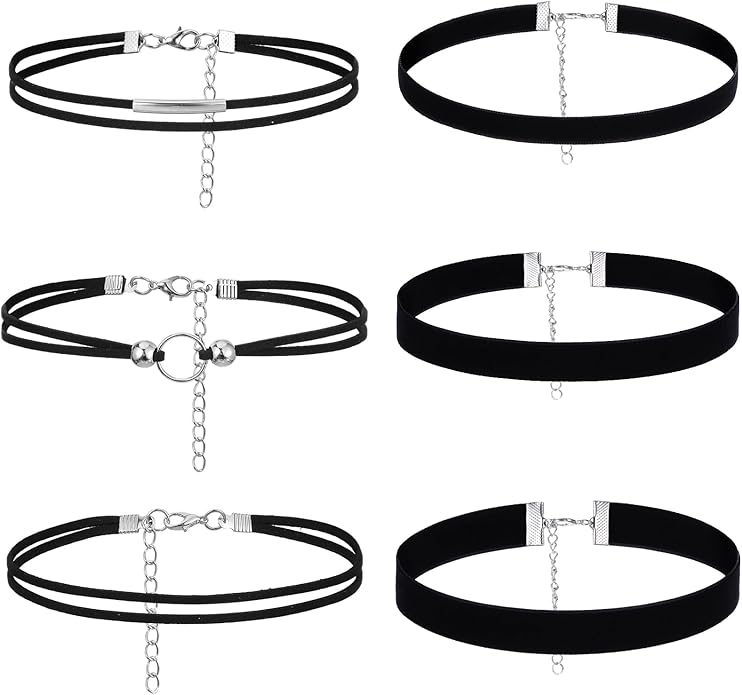 6 PCS Black Choker Necklace, Adjustable Black Velvet Choker Multiple Styles Velvet Chokers Necklaces Stylish Layered Velvets Collar Necklace for Women Daily Party Festival Gifts Decoration