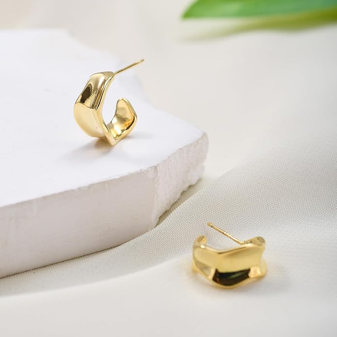 Chunky Gold Hoop Earrings for Women, 14K Gold/Silver Plated Statement Geometric Drop Dangle Earrings Trendy Knot Stud Hypoallergenic Fashionable Gift for Women