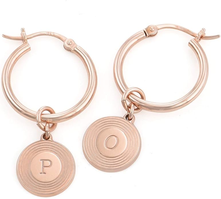 MyNameNecklace Personalized Odeion Initial Round Disc Shape Charm Hoop Earrings in Sterling Silver 925/ Gold Plating- Classic Delicate Jewelry Gift