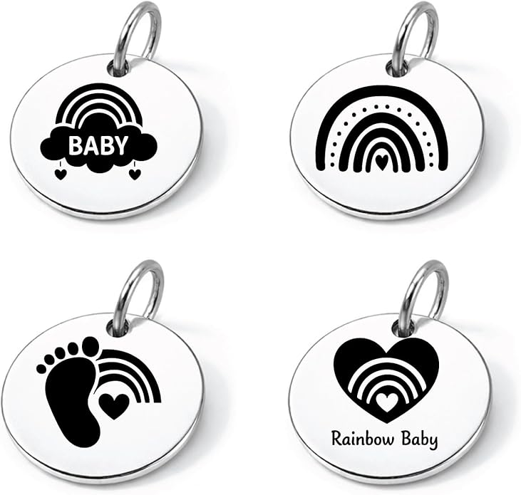 SM Design Pregnancy & New Baby Charm Set – Set of 4 Meaningful Stainless Steel Charms – Great for Crafting, Making Bracelets and Necklaces - Meaningful Keepsake Charms for Expecting & New Moms