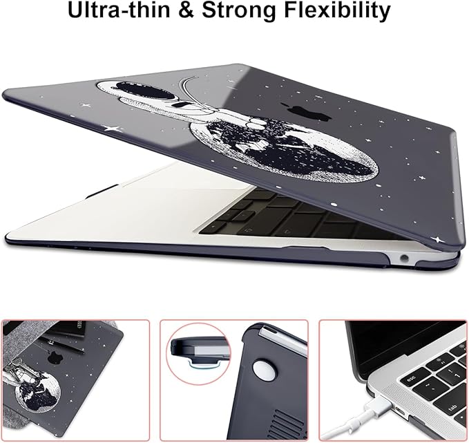 Compatible with MacBook Air 13 inch Case M1 A2337 A2179 A1932 Cover 2021 2020 2019 2018 Release with Retina Display & Touch ID, Crystal Black Pattern Plastic Hard Shell Case, Astronaut Earth