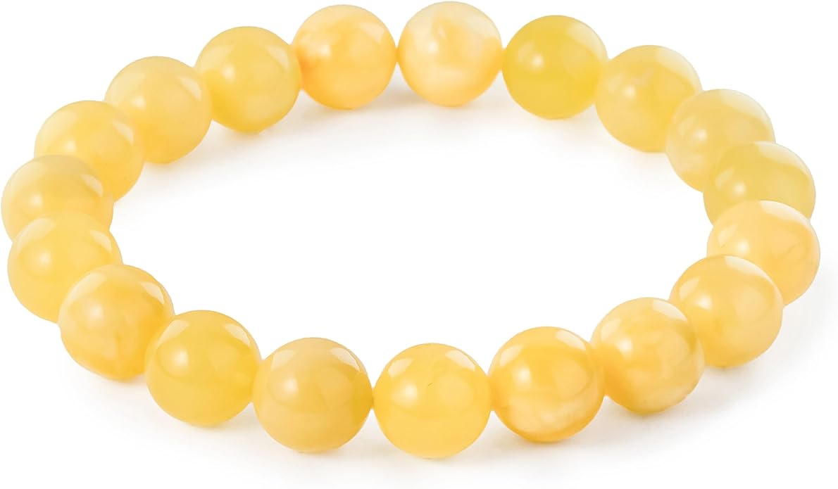 Natural Baltic Amber Bracelet for Women and Men – Stretch Wristband with Faceted Beads, Lightweight Unisex Jewelry Gift for Daily and Casual Wear