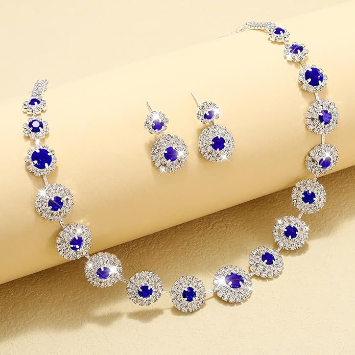 Unicra Bridal Wedding Jewelry Set Silver Rhinestone Necklace Earrings Sets Formal Costume Jewelry for Women and Brides