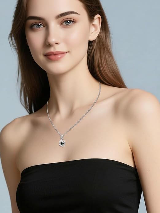 Tahitian Black Pearl 18K White Gold Plated Sterling Silver Heart/Infinity/Four Leaf Clover Pendant Necklace Jewelry Gifts for Women Wife Mom Girlfriend Wedding Birthday Anniversary Christmas
