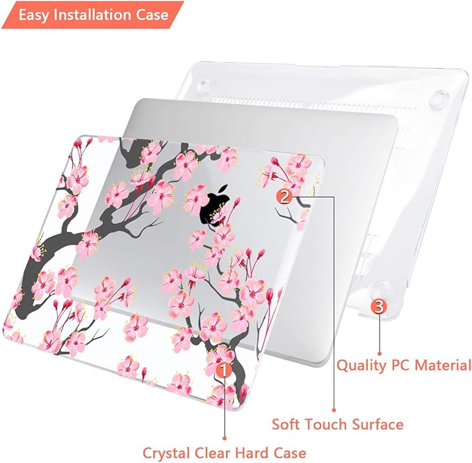 CISSOOK Cherry Blossoms Hard Shell Case for MacBook Pro 14 inch M4 A3112 A3185 A3401 M3 A2992 A2918 M2 A2779 M1 A2442 2021-2024, Cherry Floral Cover with Keyboard Cover for 2021 2024 M1-M4 Pro 14.2”
